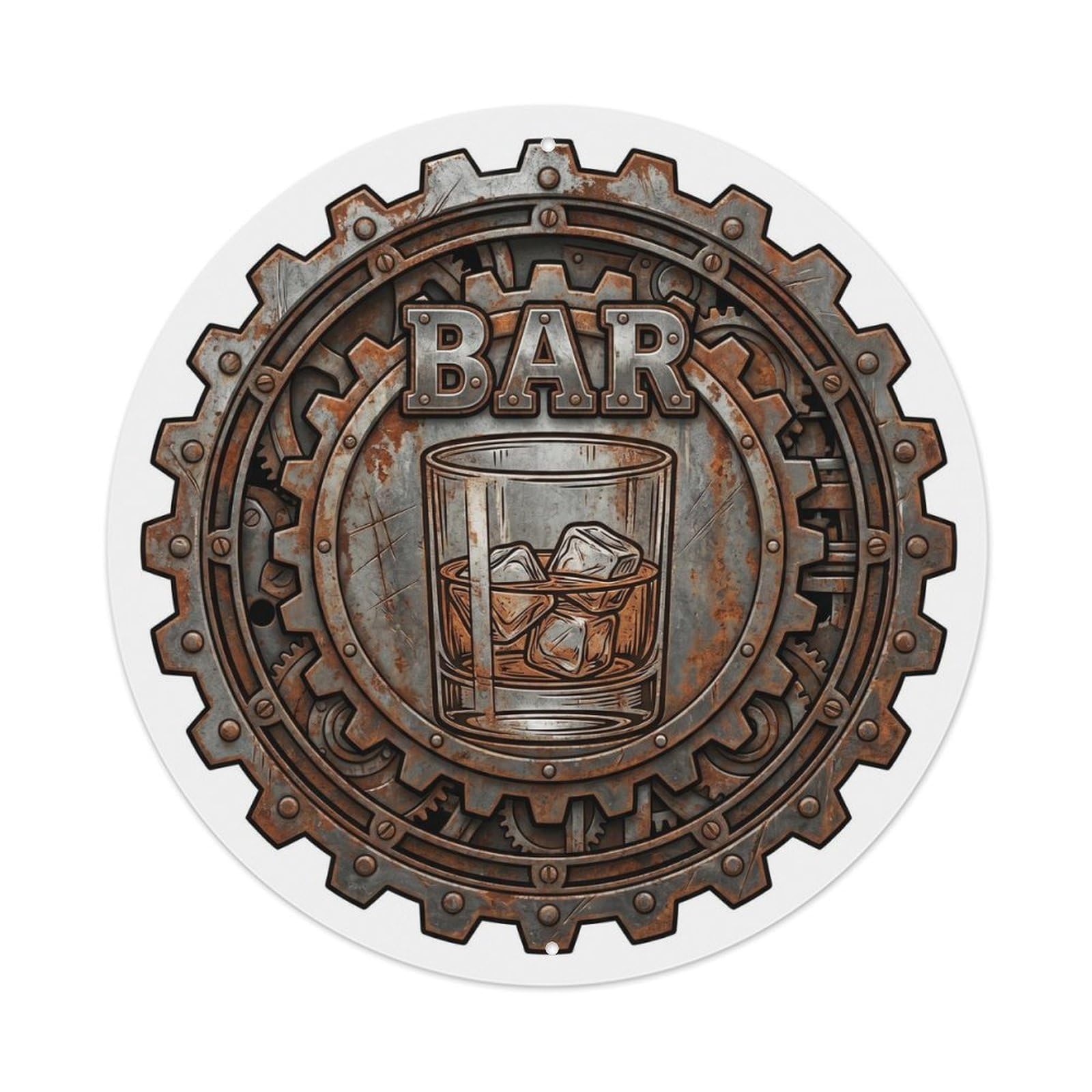 BAR Industrial Tavern Shield Metal Tin Sign Plaque Wall Decor for Cafe, Club Bar, Office, Home Garden Round Metal Poster 8x8Inch