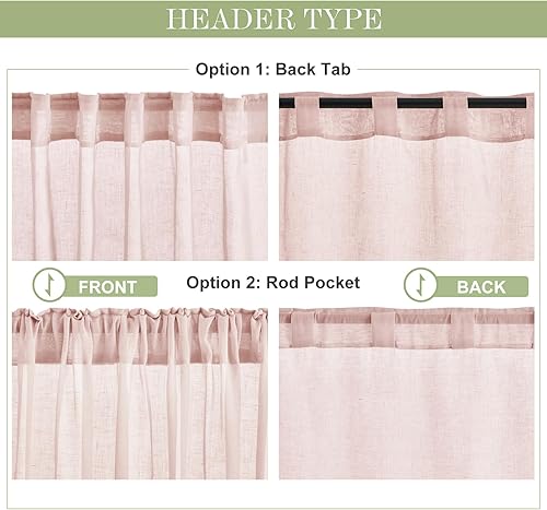 Vista 36 de PONY DANCE Cortinas transparentes para cocina, cenefas transparentes de lino sintético con textura, elegantes cortinas de gasa con pestaña trasera