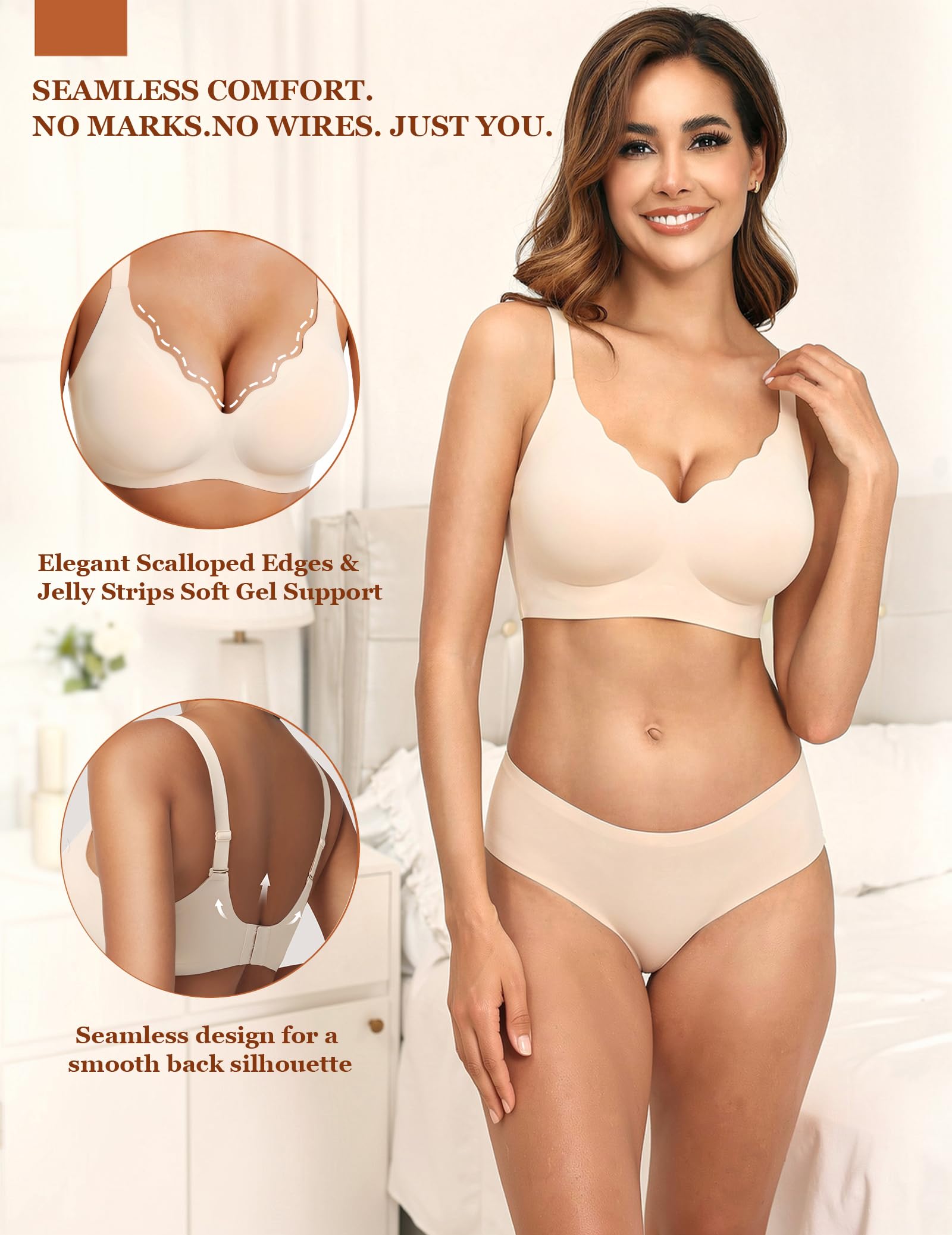 PoseFree Bra for Women Wireless Seamless Push Up Bralette - Full Coverage Comfortable Jelly Bra Scalloped Everyday/Tshirt Bra — view 2