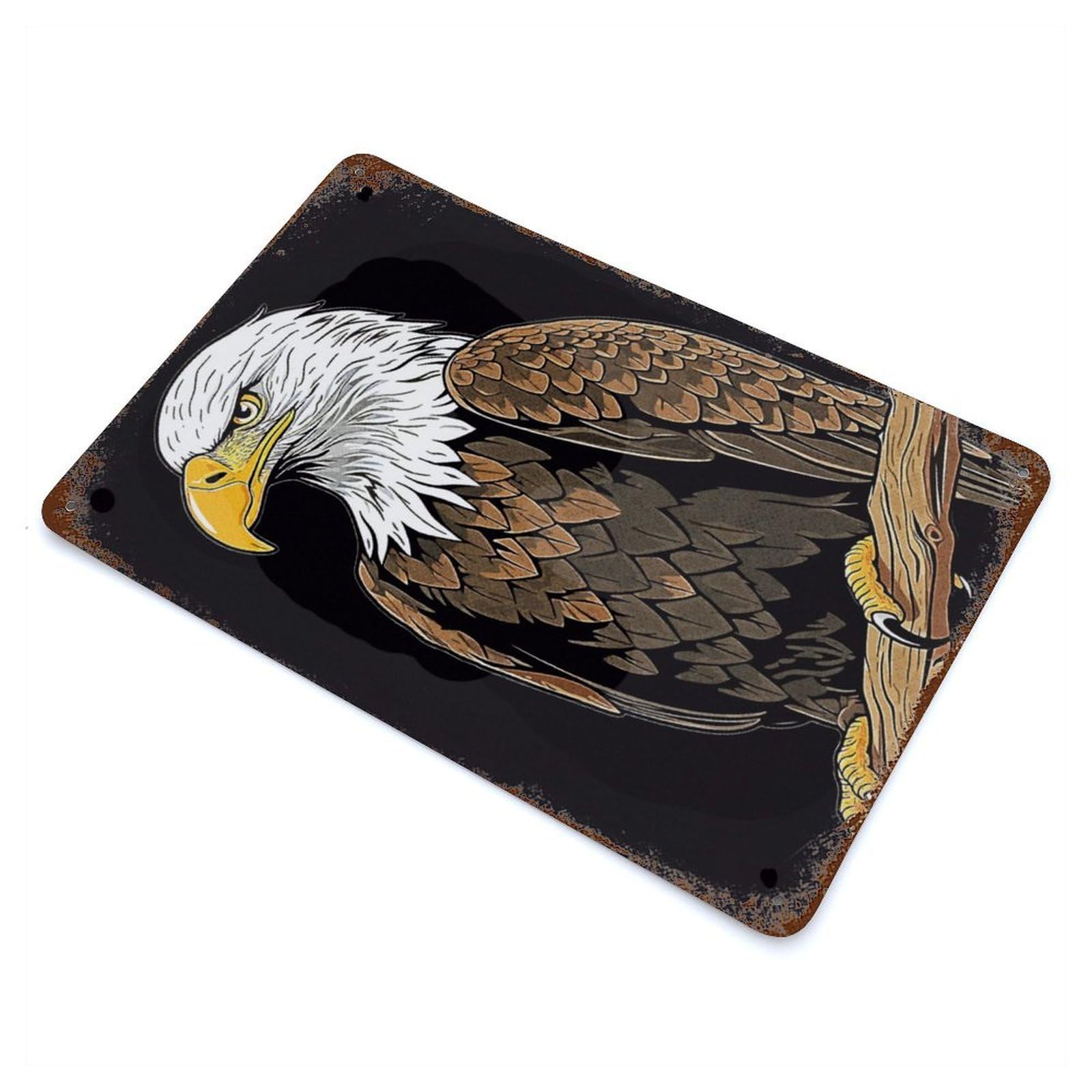 Distressed Metal Wall Sign with Bald Eagle Bird Design 11.8"x7.9", for Living Room, Hallway And Home Decor, Vintage Wall Decor