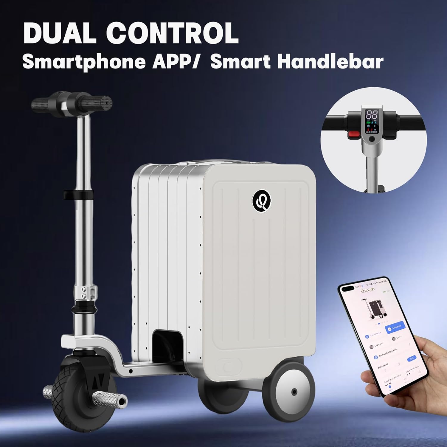 Electric Scooter Suitcase Smart Rideable Luggage 20" Motorized Suitcase Zipperless Carry-On Luggage for Travel, USB Port & TSA Lock