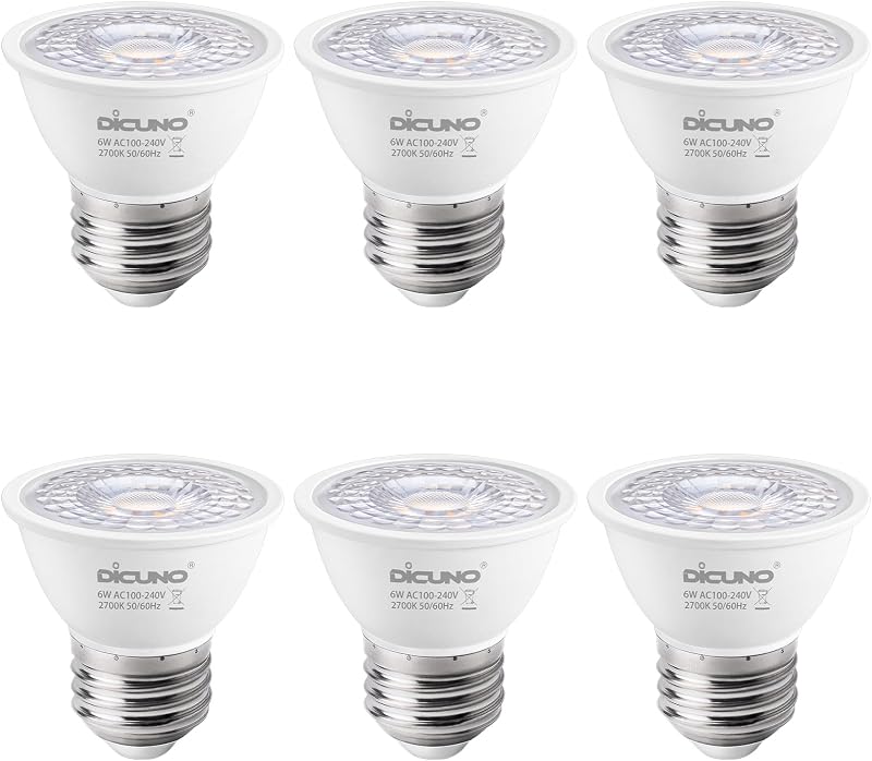 DiCUNO E27 LED Izzó 6W, Meleg Fehér 2700K, 500lm, 60° Szögű MR16 Spotlámpa, 50W Halogén Helyettesítő, PAR16 Rövid Spot, CRI90, Villódzásment