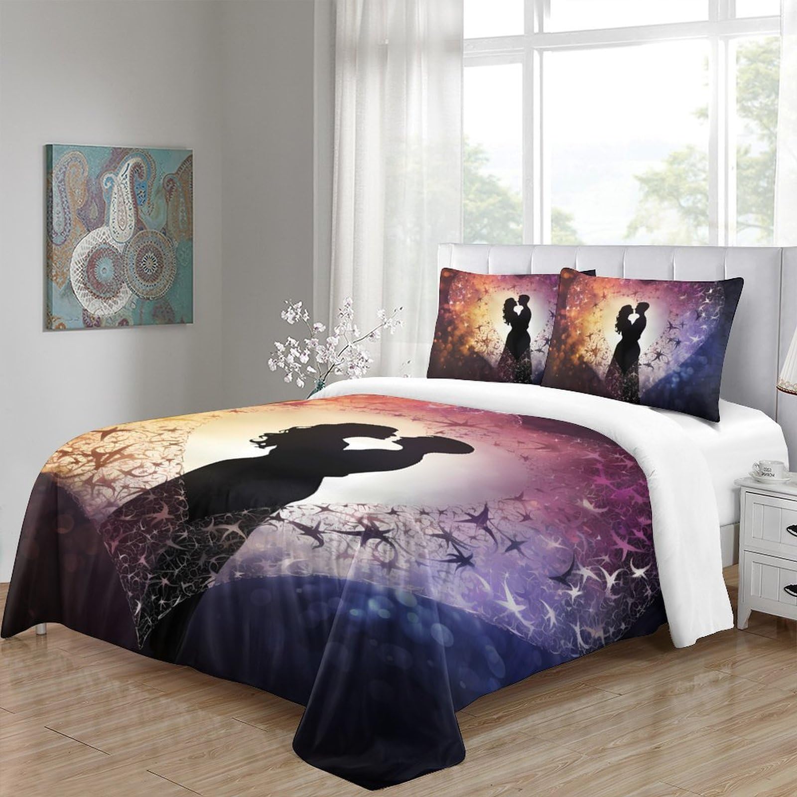 Copripiumino 3D Stampa Coppia Romantica Notte Stellata Microfibra Decorazione Camera Set Biancheria Letto Morbido Traspirante per Adulti Giovani nan