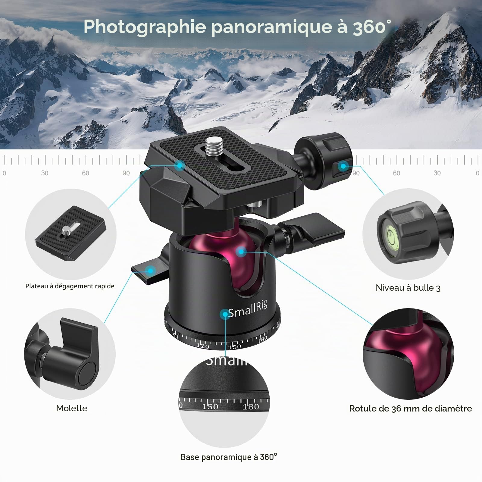 SMALLRIG Mini Trépied de Voyage Léger en Aluminium avec Fixation à Vis 1/4" pour GoPro, Smartphone, Appareil Photo Reflex Numérique - 2664