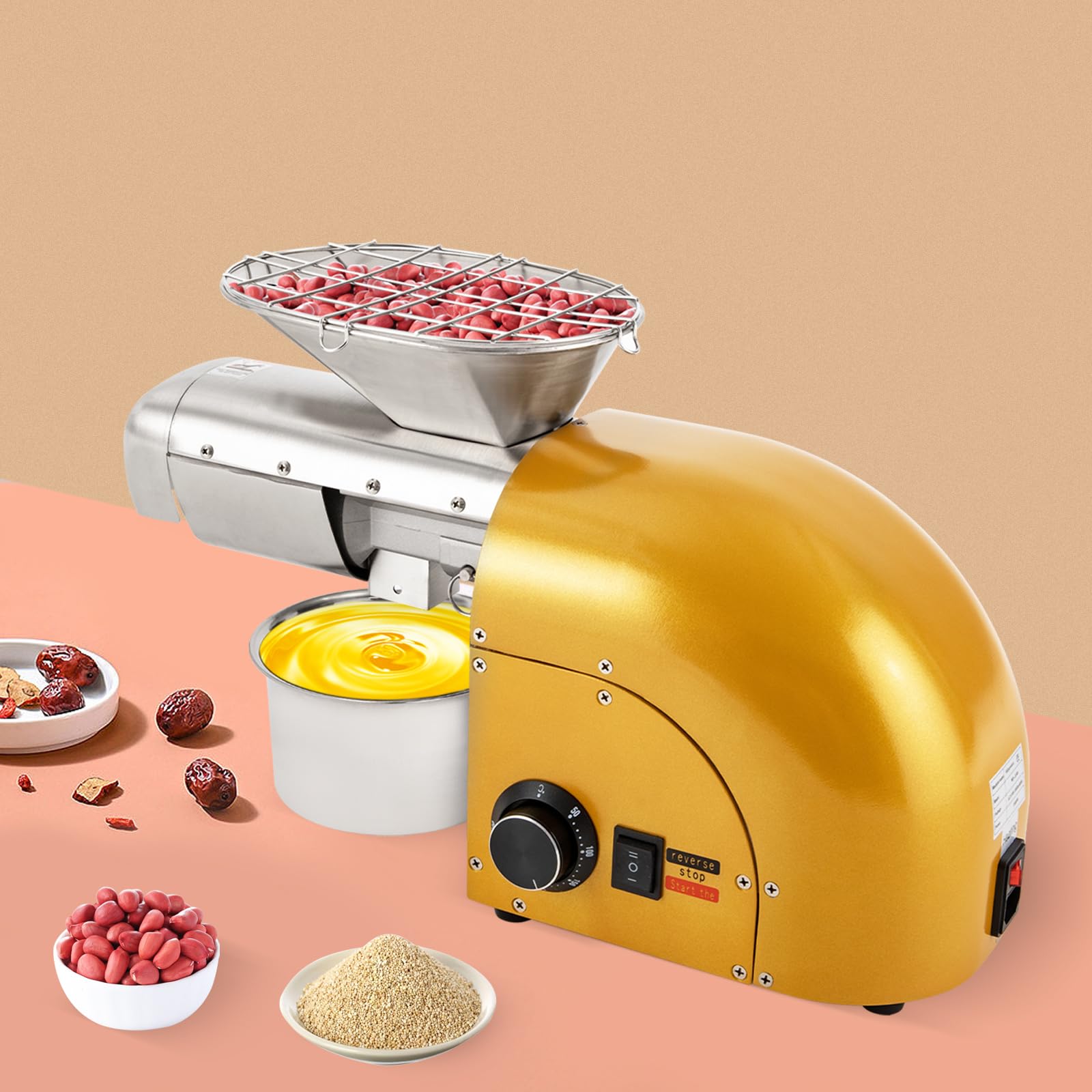 Oil Press Machine, 1800w Automatic Electric Oil Maker for Home, Commercial Hot and Cold Oil Press Machine with Cooling Fan&Window, Temperature Max 572°f, Slagging Elbow, Protective Glove