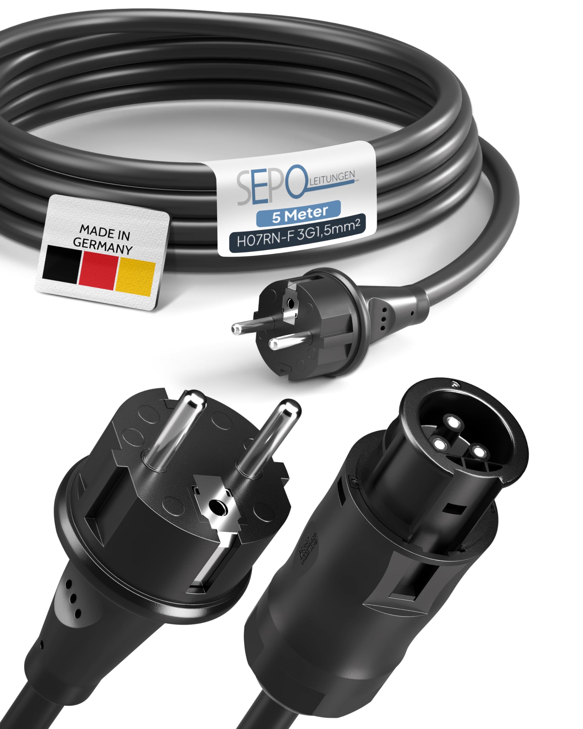 SEPO-Leitungen BC01 Balkonkraftwerk Kabel – Buchse auf Schuko Stecker 5m (IP44) inkl. 0% MwSt. gem. § 12 Abs. 3 UStG – AC-Verlängerungskabel für Wechselrichter Deye, Envertech, TSUN, NEP