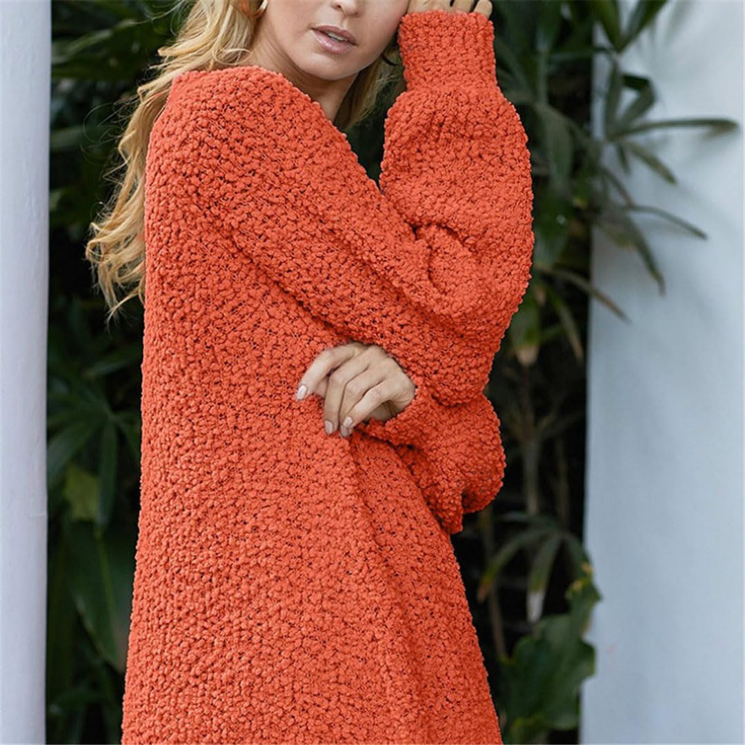 Vogrtcc Damski sweter z dzianiny z dekoltem w serek plus size luźny sweter oversize
