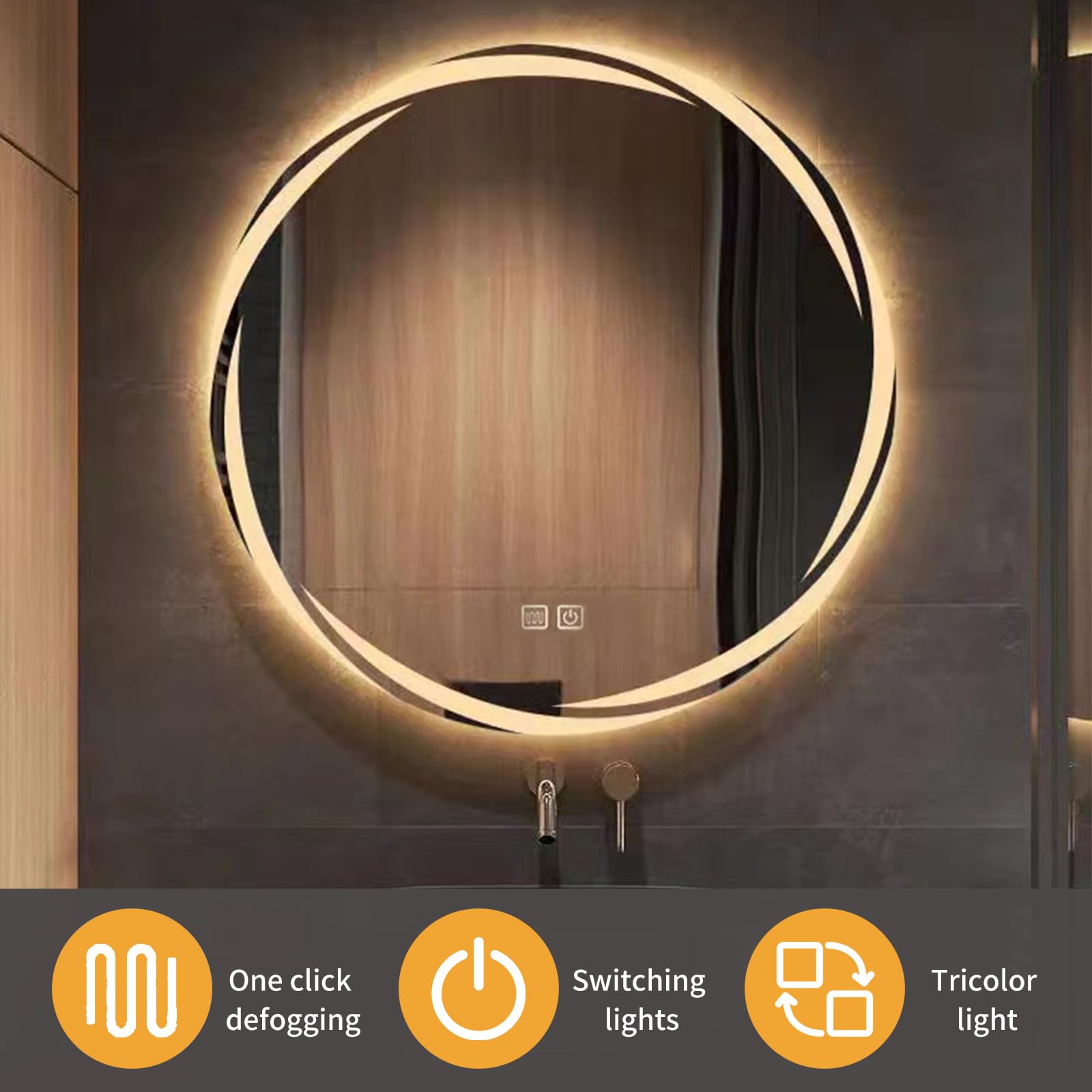 Miroir De Salle De Bain LED Rond Anti-Buée - 3 Couleurs Lumière, Luminosité Réglable - Diamètre 40 à 80cm