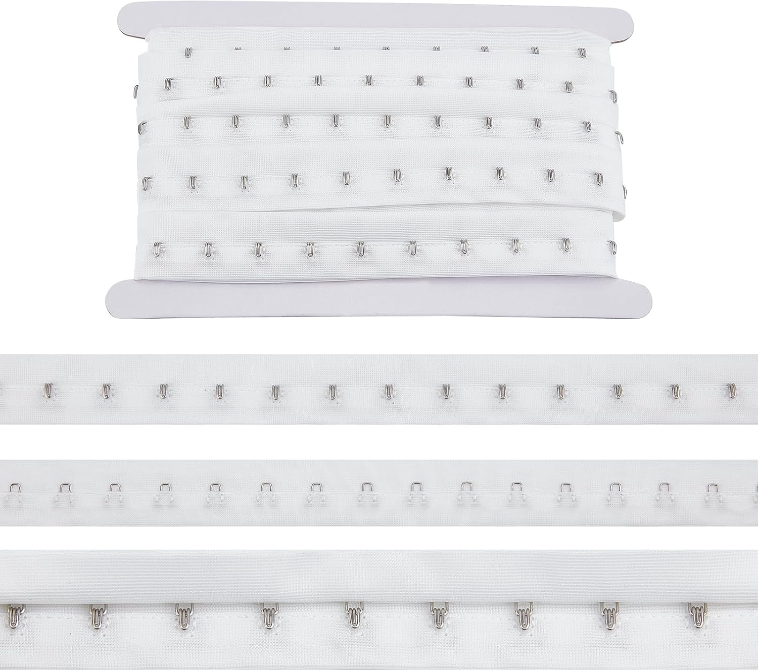 5 Yards 0.78 Inch Single Hook and Eye Tape Trim, Silver Metal On White Cotton Tape Ribbon, Sewing Accessory for Quilting Corset Bra Renaissance Dance Bridal Costumes