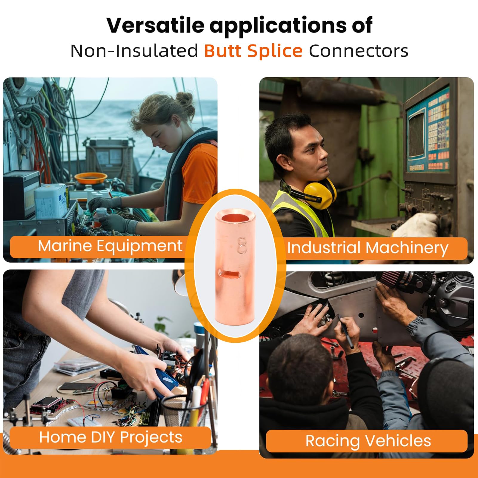 SVAAR Lot de 560 connecteurs bout à bout non isolés 26–6 AWG – Kit d'épissure bout à bout non isolé pour fil de calibre 26 à 6, bornes bout à bout en cuivre pur robuste sans couture
