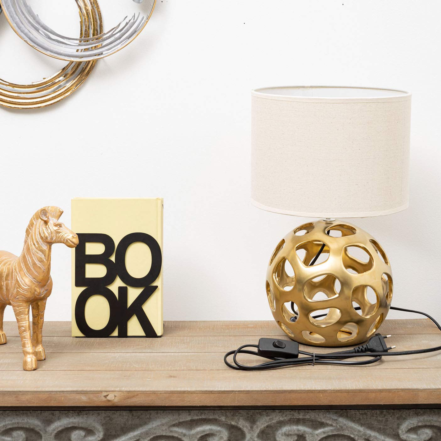 BARONI Lampada da Tavolo in Ceramica Colorata (Traforata Oro)