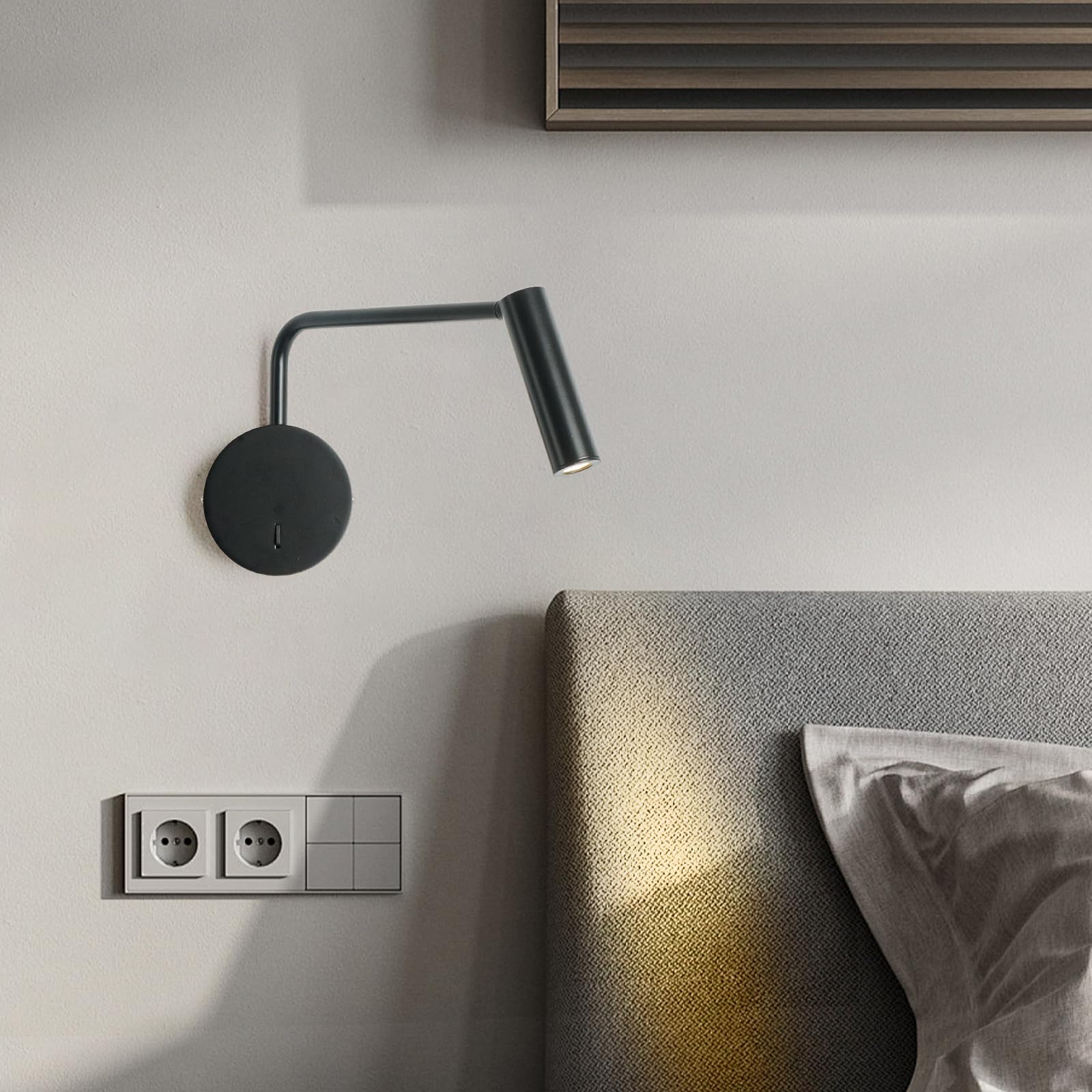 zhxinashu Aplique pared Interior LED Modernas, Lámpara de Lectura Brazo Oscilante Regulable 350° – Blanco Cálido, Aplique pared Industrial de 3W para Dormitorio, Salón, Cabecera de Cama(Negro)