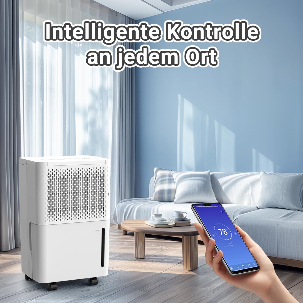 pasapair Dehumidifier-12L in 24h Dehumidification Performance - Electric Dehumidifier for Rooms up to 120 m³ (~20 m²) with 3 Operating Modes, Digital Display, Drain Hose, Timer Against Moisture