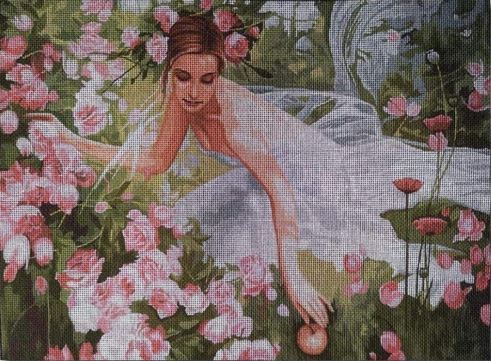 Broderie demi-point facile sans fatigue visuelle grâce au canevas HD Fille en Fleurs