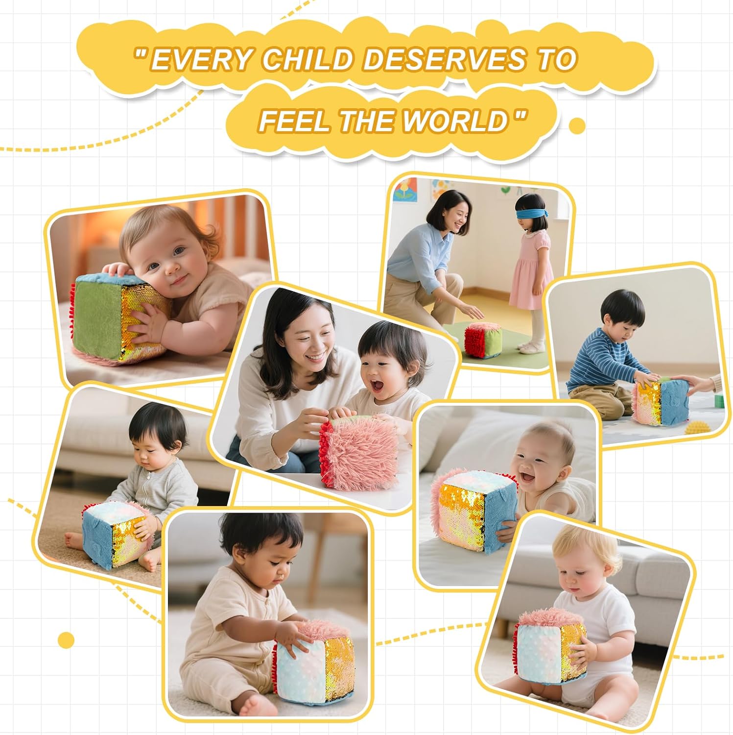 Touch Cube for Toddlers， Stuffed & Plush Toys，Sensory Development Toys for Toddlers,Perfect High Contrast Activity Cube