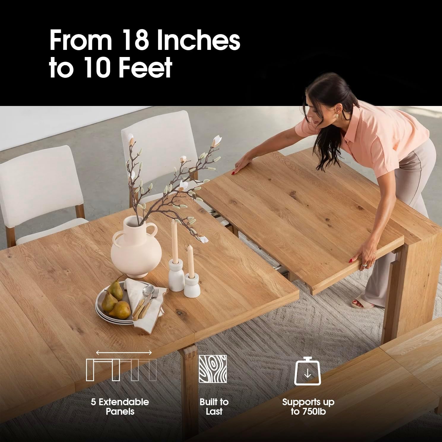 Transformer Table: Expandable Solid Wood Dining Table