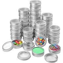44 Pieces 2 oz Tin Cans with Clear Window, Round Metal Tins Screw Top,2 oz Metal Round Cans with Clear Lid for Kitchen Office Candles Candies and Gifts Holding