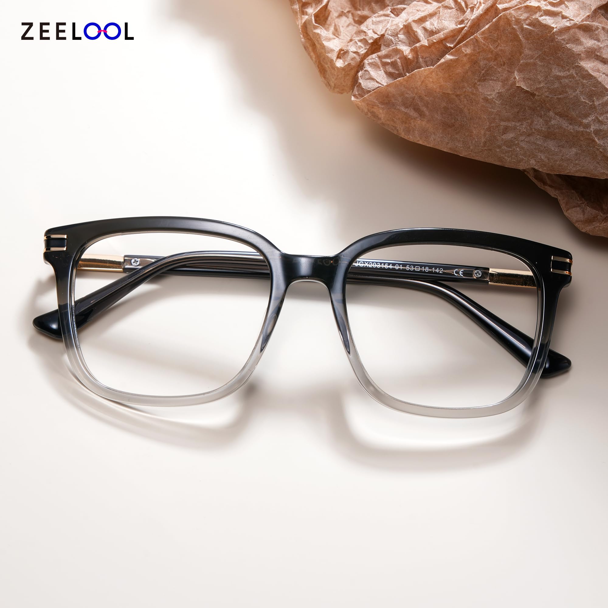 Zeelool Square Glasses Grame For Men, Acetate Eyeglasses Frame with Clear Lens Metal Accent & Exquisite Hinges ZJGX293154-01