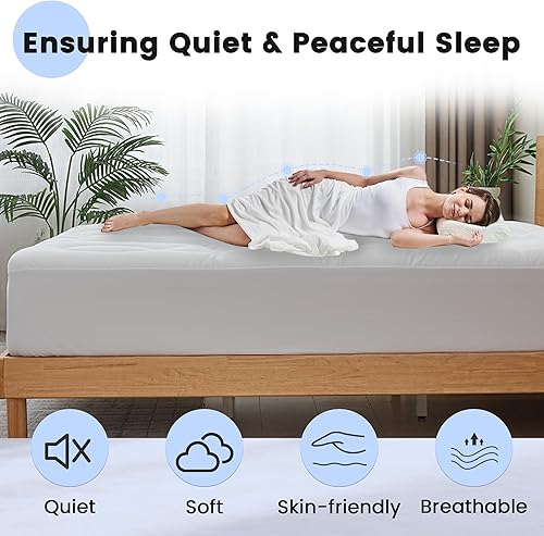 Miniatura 2 de Protector de colchón impermeable tamaño King, cubrecolchón acolchado ajustado tamaño King, protector de colchón de cinco capas sin ruido con