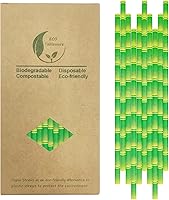 Vista 10 de Pajitas de papel verde de 7.75 pulgadas, paquete de 100 popotes desechables de color verde sólido, paja ecológica reciclable para manualidades