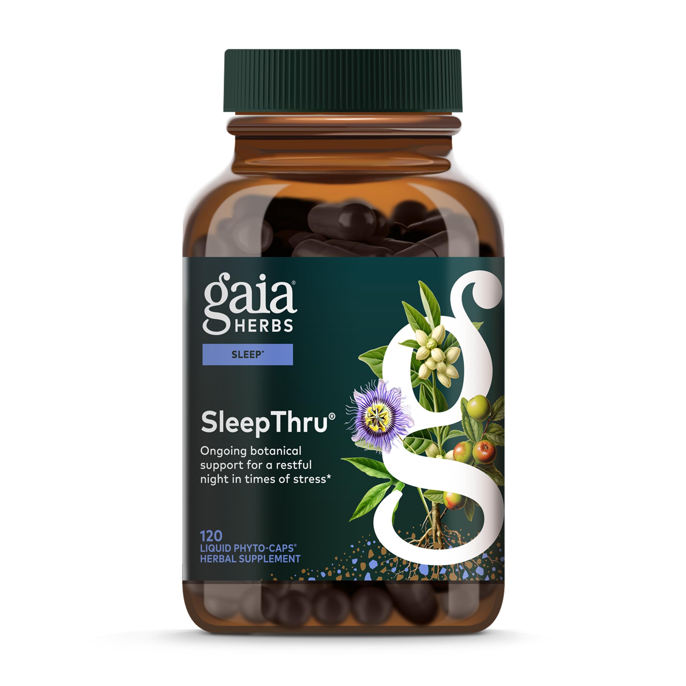 Gaia Herbs SleepThru - Natural Sleep Support Supplement with Organic Ashwagandha Root, Organic Magnolia Bark, Passionflower, and Jujube Date - 120 Vegan Liquid Phyto-Capsules (60-Day Supply)