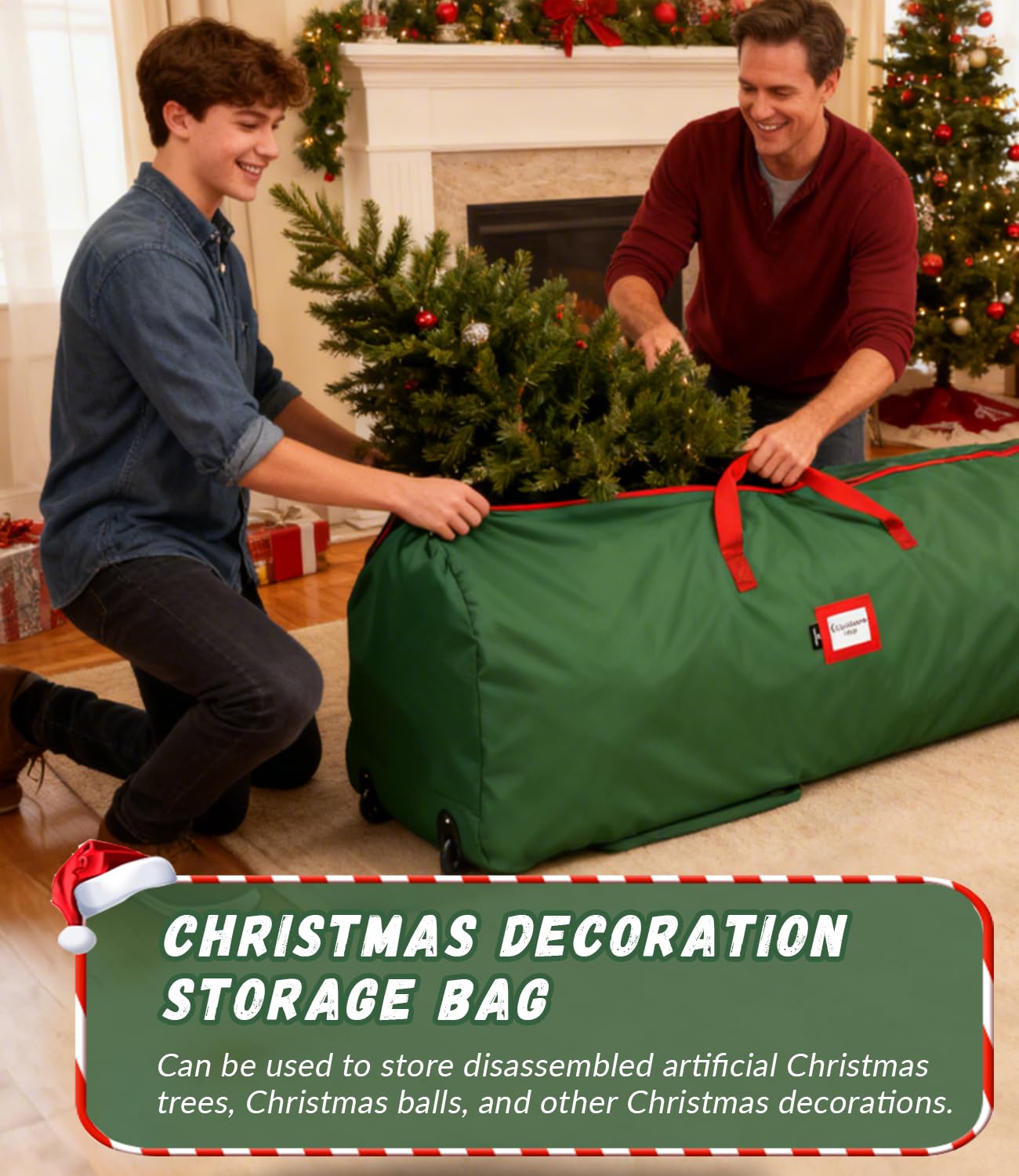 Borsa per Albero di Natale con Ruote, Sacca per Albero di Natale in Tessuto Oxford 600D Impermeabile, Verde Christmas Tree Storage Bag con Cerniera e Manici, Fino a 240 cm