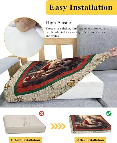 Miniatura 5 de Fundas de cojín para sofá de Papá Noel de Navidad, funda elástica para sofá con parte inferior elástica, fundas protectoras de campanas de Navidad,