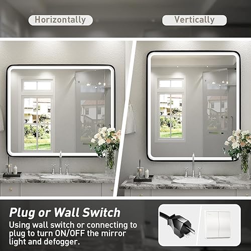 Miniatura 7 de Espejo LED de 30 x 36 pulgadas para baño, espejo de tocador iluminado con marco de metal negro, espejo de maquillaje grande montado en la pared,