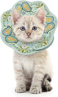 COMSUN Cat Cone Cat Recovery Collar Soft Pet Cones Collar with Paisley Pattern for Cats Kittens and Puppies Adjustable Elizabethan Fastener Collars to Prevent Licking After Surgery,Green (Small)