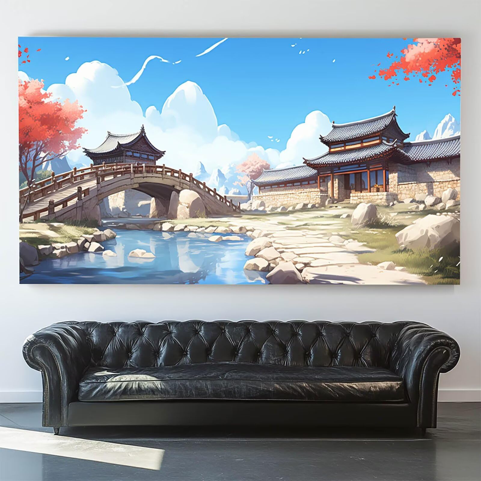 DIY Malen nach Zahlen Erwachsene BrüCke Malen nach Zahlen ab 7 jahre Mädchen Landschaft Kreativ set für Erwachsene mit Leinwand Acrylfarben set und Pinsel,Bastelset zum Bemalen,Wanddeko 80X160cm 7-1-0