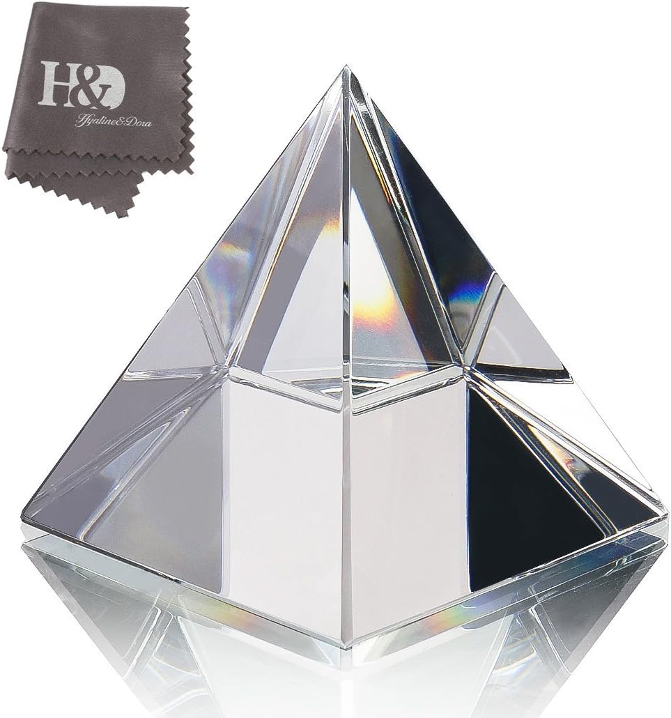 H&D Hyaline&Dora HYALINE & DORA 4.3" H Large Clear Crystal Pyramid with Gift Box for Prosperity