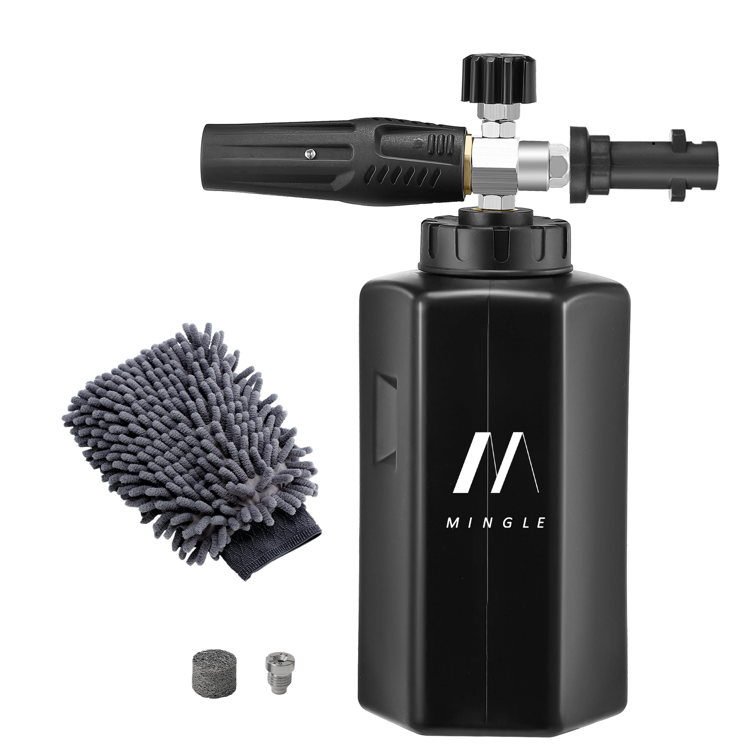 M MINGLE Foam Cannon for Pressure Washer, Adjustable Snow Foam Lance Replacement for Karcher K Series, K2, K3, K4, K5, K6, K7, 1 L Soap Bottle for Jet Wash