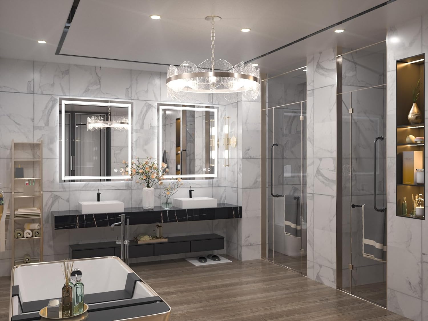 Keonjinn Lighted Mirrors for Bathroom Wall, 32 x 36 Inch Fronlit Frameless LED Mirror, Shatter-proof Tempered Glass, UL-Listed LED Driver, Fog Free, Dimmale 6000K, Easy to Install(Horizontal/Vertical)