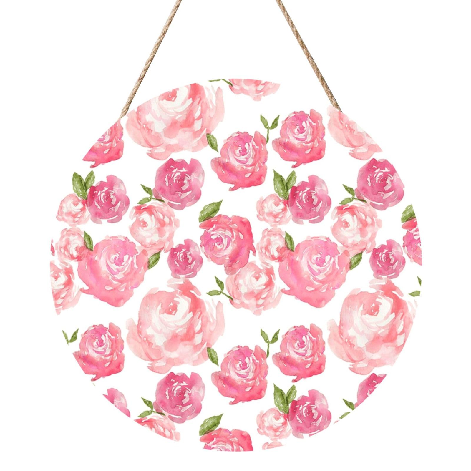 InOmak Watercolor Floral, Round Wood Panel Painting 12 in, Wall Hanging Painting For Home