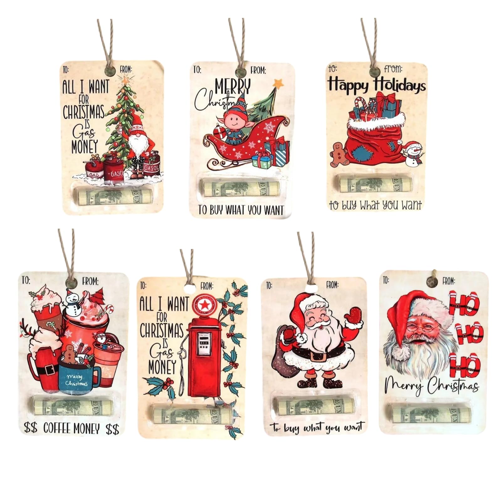 Porte-billets de Noël 2024 idéal pour offrir de l argent avec le motif bois Happy Santa