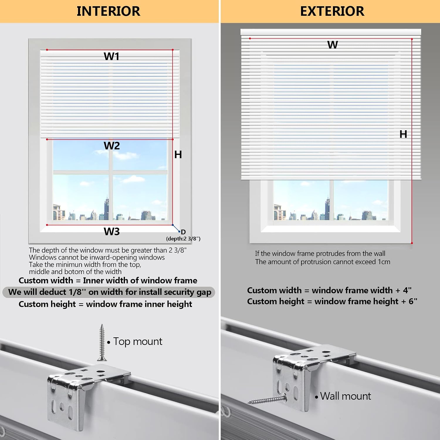 ACMEART Blinds for Window,1'' Cordless Aluminum Venetian Mini Window and Door Blinds Customized Width 18-96'',Light Grey