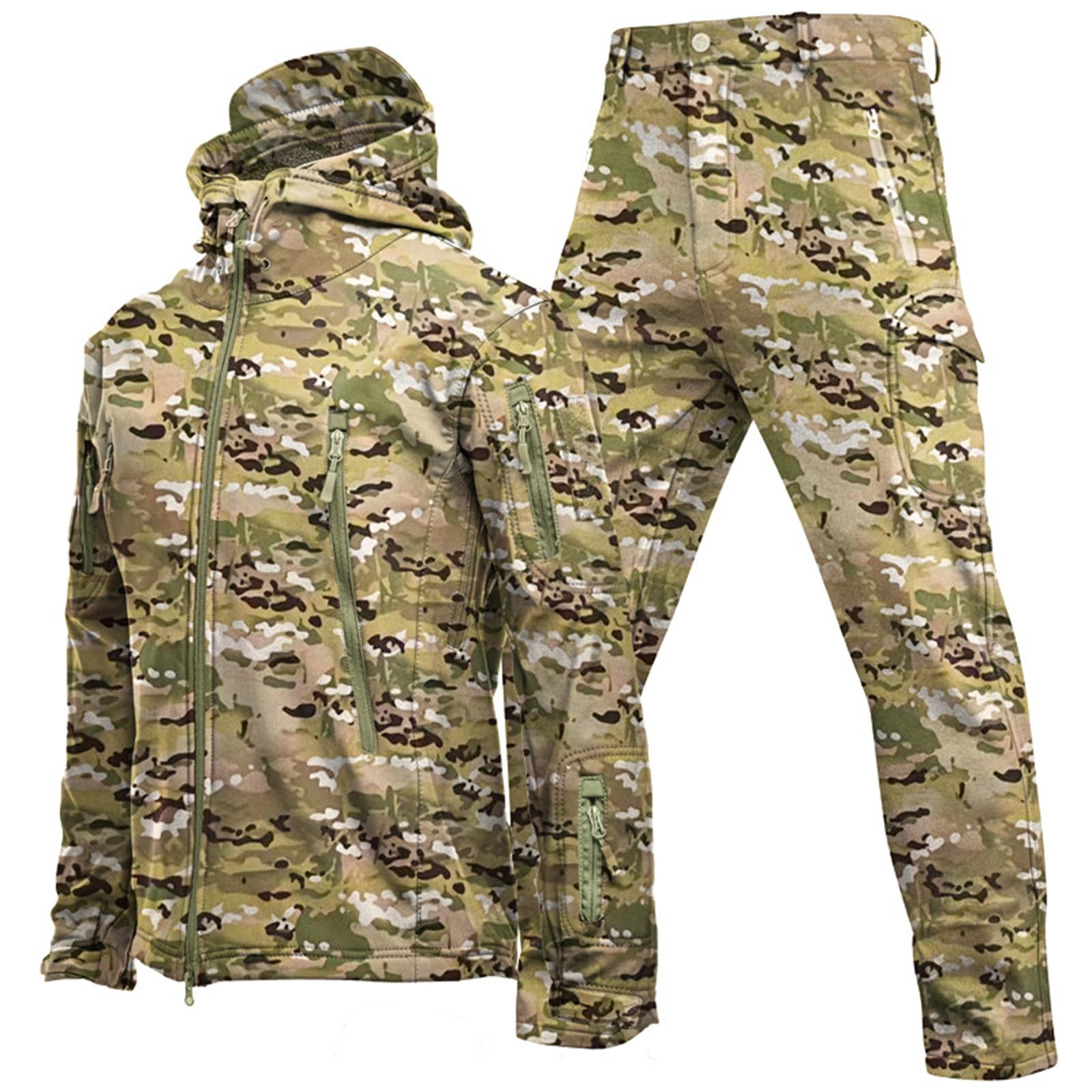 Conjunto de chaqueta y pantalones tácticos para hombre, forro polar de invierno, conjunto de dos piezas, esquí, impermeable, ropa militar de caza