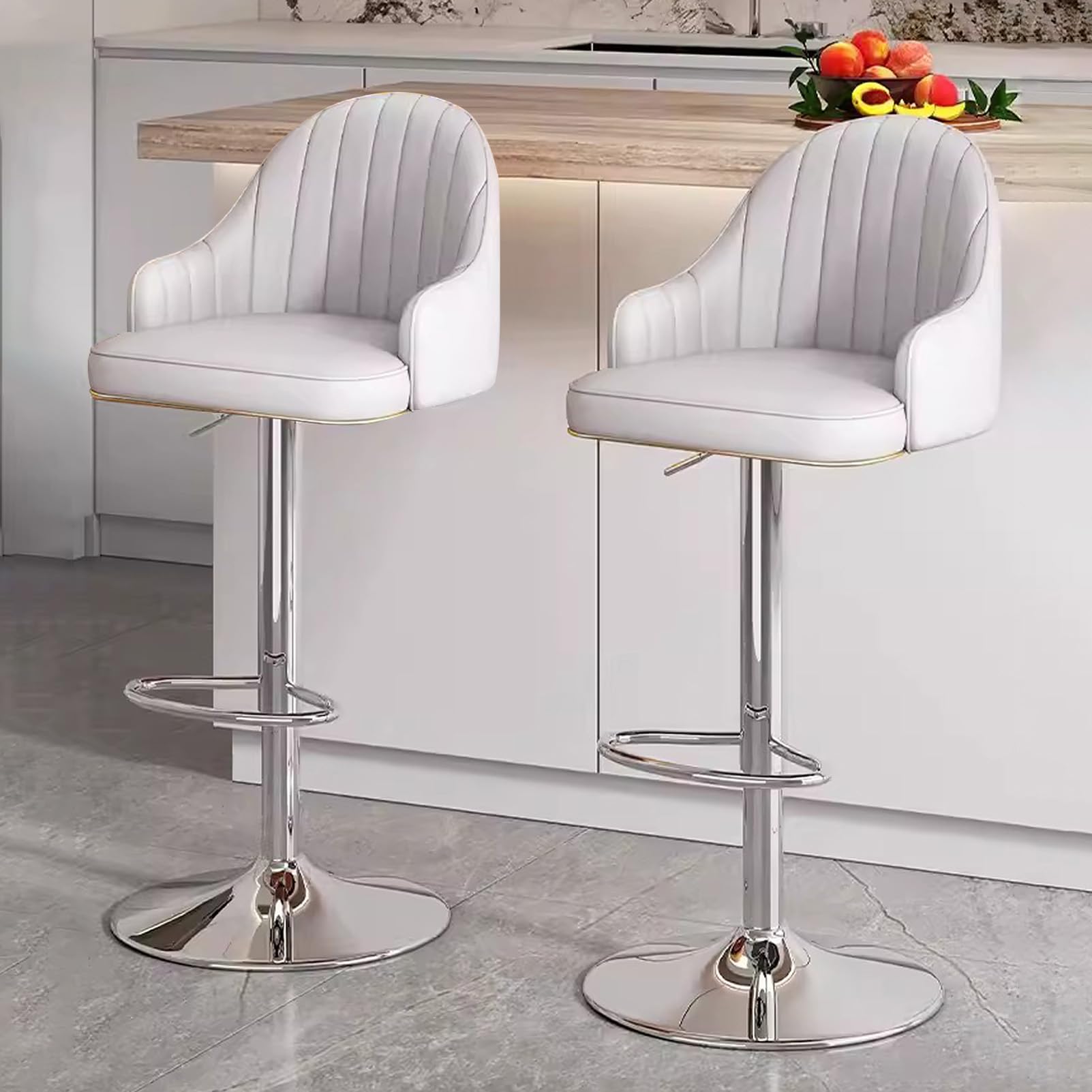 Tabourets de bar en cuir PU et métal argenté haut de gamme LiChA - 6