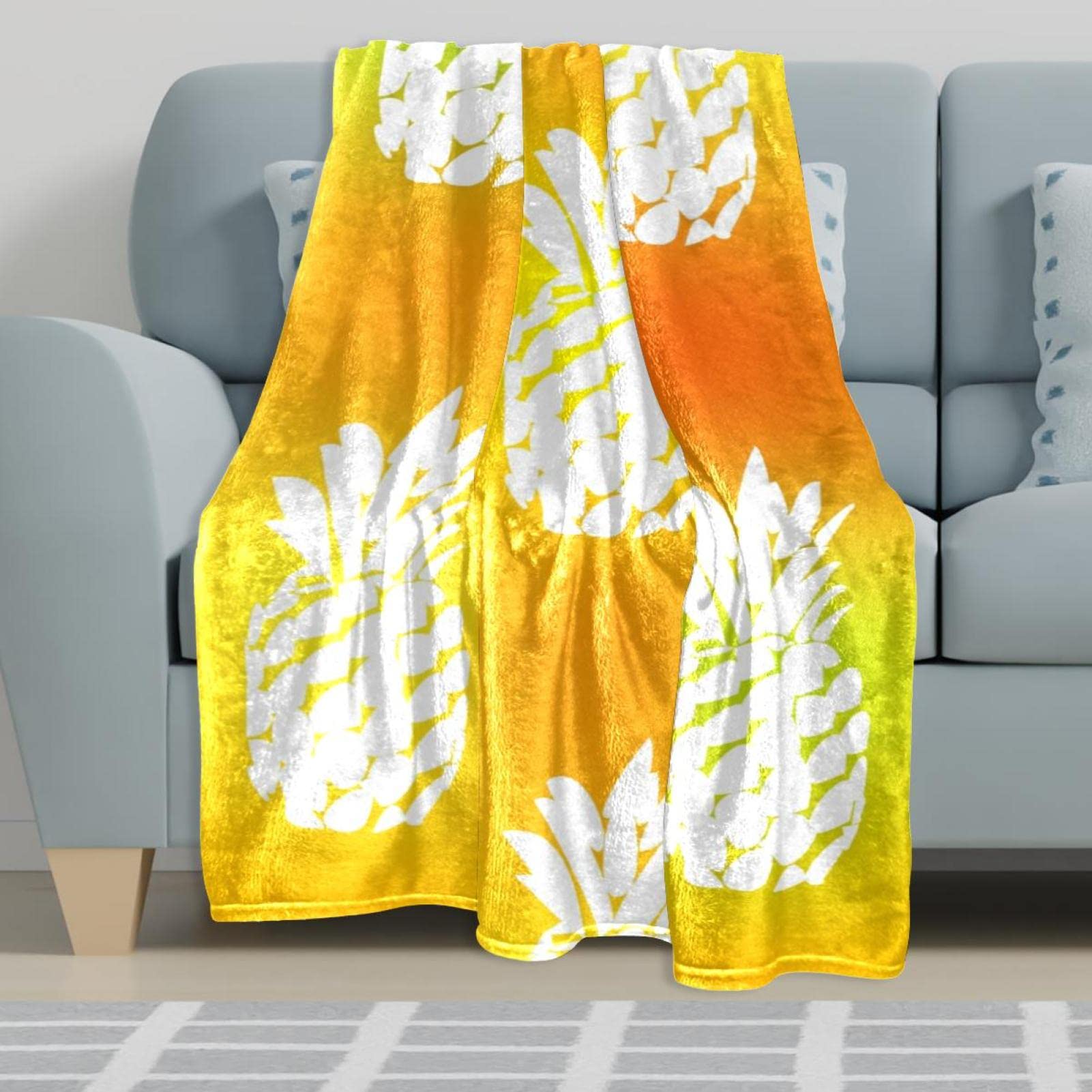 Coperta doppia in pile con ananas tie dye neon – morbida e leggera peluche accogliente – perfetta per letto, divano, viaggi, campeggio, 149,9 x 199,9 cm