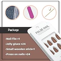 Vista 4 de Uñas postizas a presión marrón café, uñas postizas medianas de almendra, color sólido, cobertura completa, uñas postizas artificiales brillantes