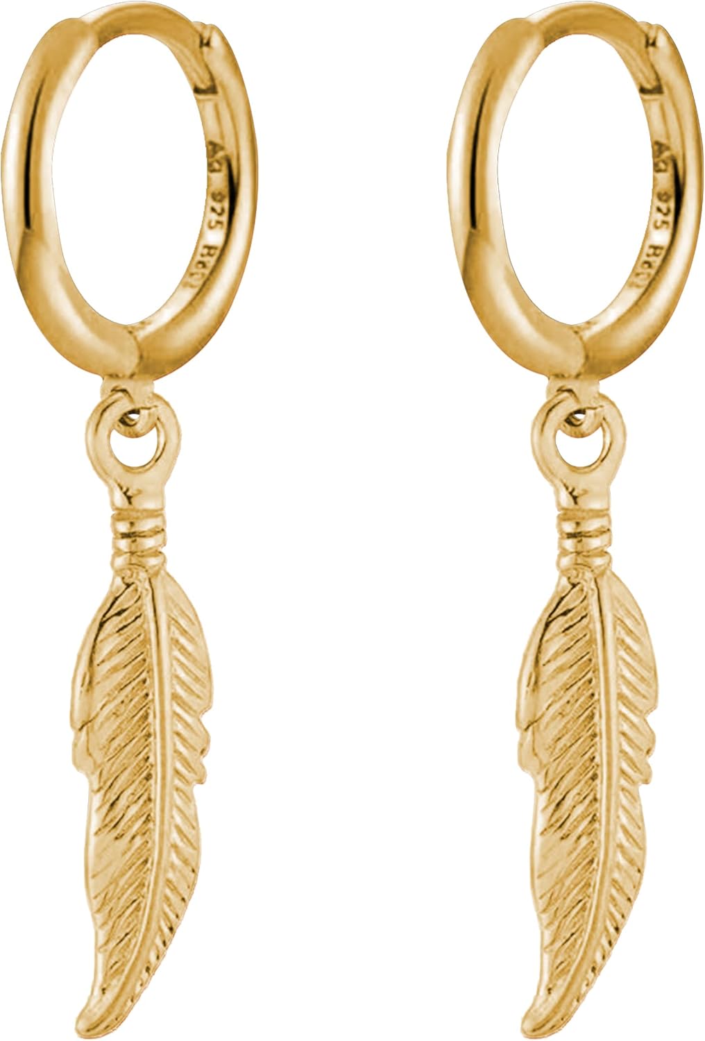 Surgical Stainless Steel Feather Huggie Hinged Hoop Earrings Punk Hip Hop Cool Goth Black Gold Silver Feather Drop Dangle Earrings for Men Women Girls