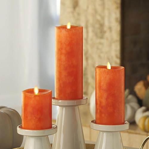 Miniatura 7 de Luminara Harvest Pumpkin - Pilar de vela LED sin llama móvil sin llama, acabado moteado de cera real, parte superior derretida, sin perfume (4.5