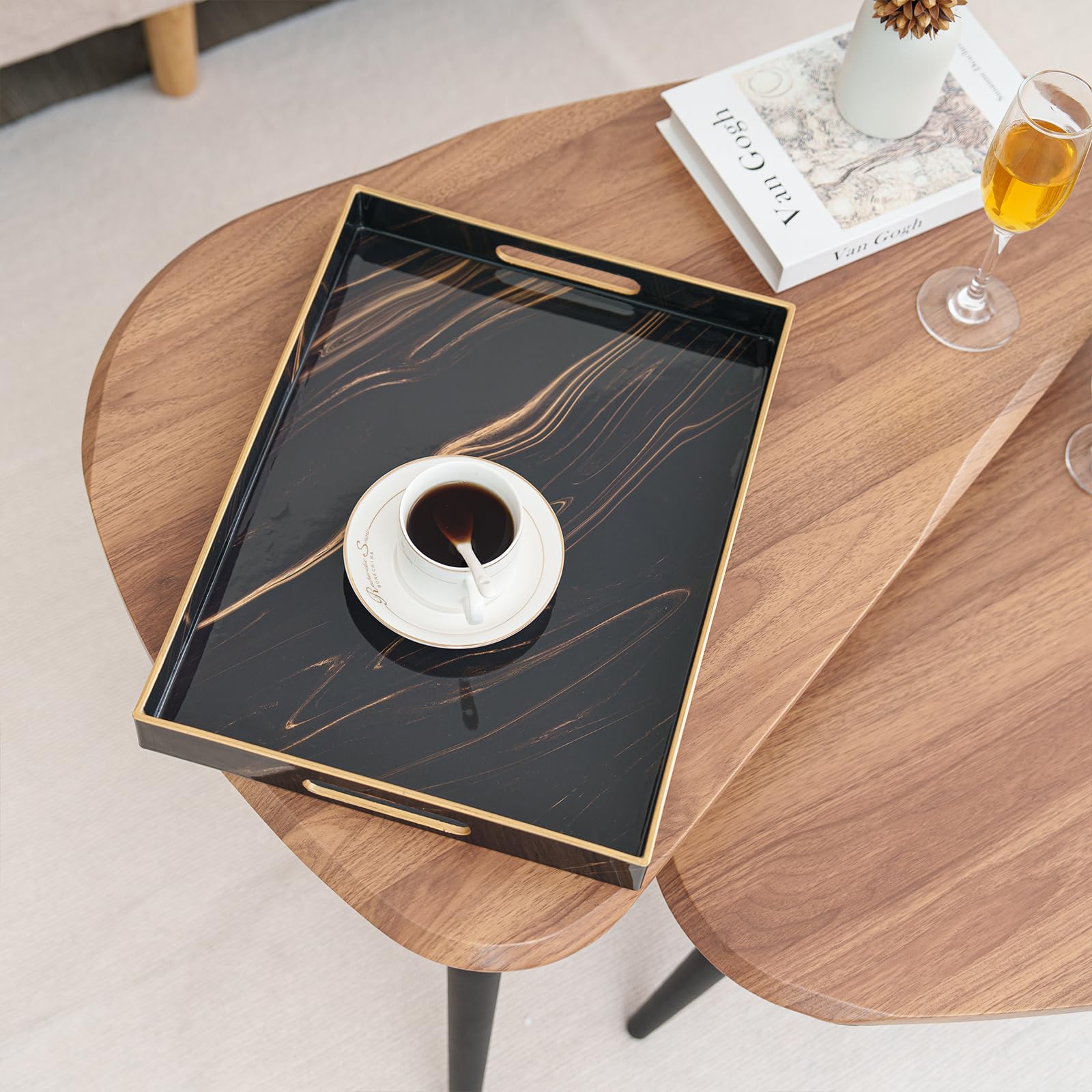 Bandeja para Servir, Bandeja con asa Deco Bandeja Rectangular para café, Irrompible Bandeja Grande para Cocina, salón, Bar, Fiesta(40.5 x 30 x 4.5 CM)
