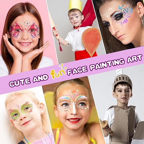 Miniatura 6 de Juego de 42 plantillas de pintura facial - 26 plantillas de pintura facial con 900 gemas faciales 10 pinceles de pintura, plantillas de pintura