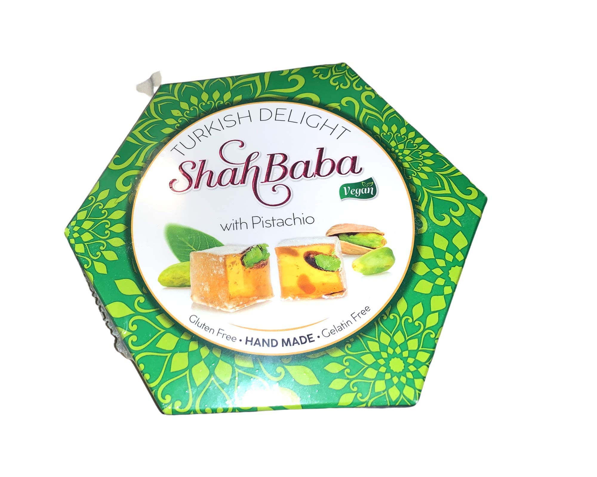 ShahBaba Turkish Delight With Pistachio - Vegan, Hand Made, Gluten Free, Gelatine Free- - Premium Sweet Gift Box 250g