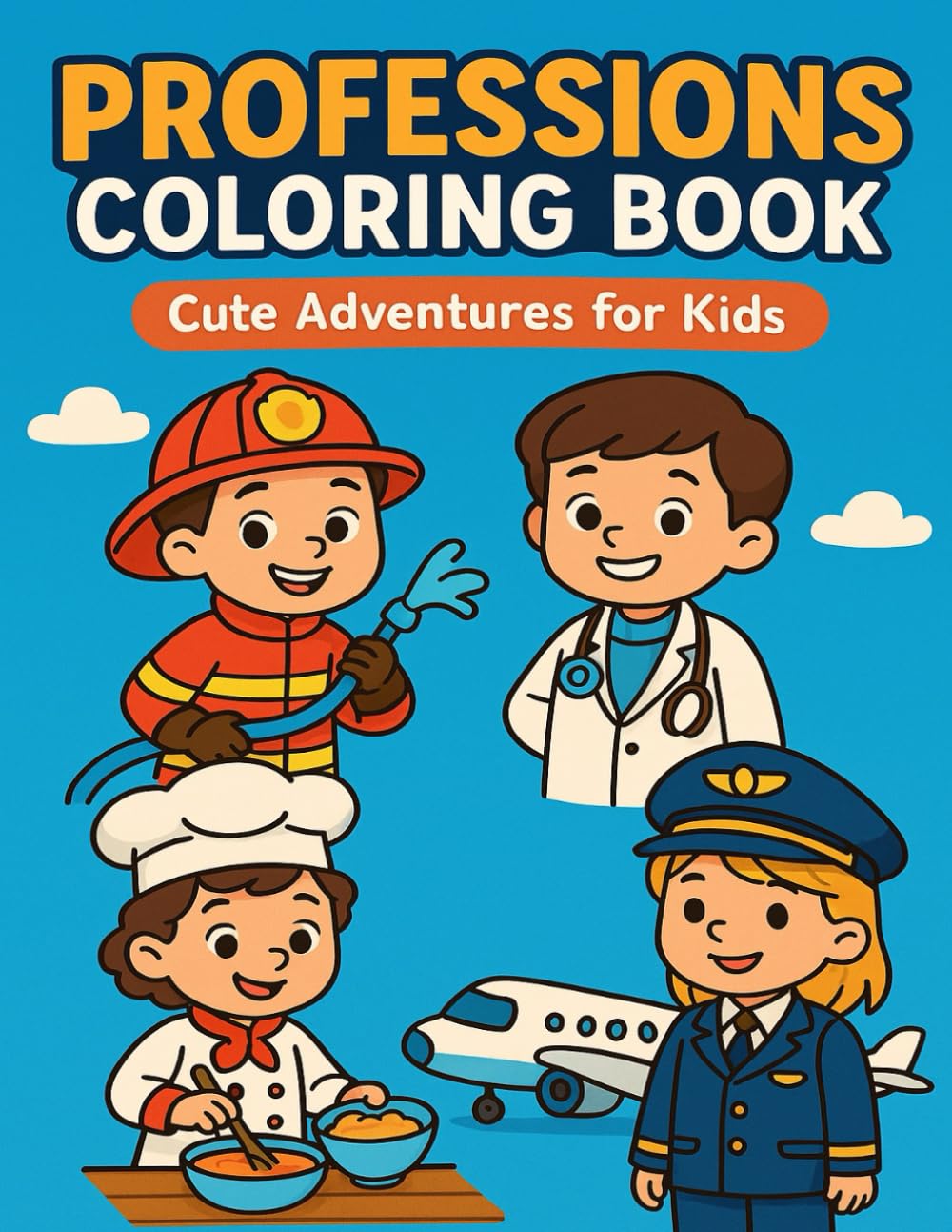 Professions Coloring Book for Kids: Fun Jobs and Careers Coloring Pages with Cute Characters – Firefighter, Doctor, Chef, Pilot, and More – Easy and Adorable Line Art for Children Ages 4–8