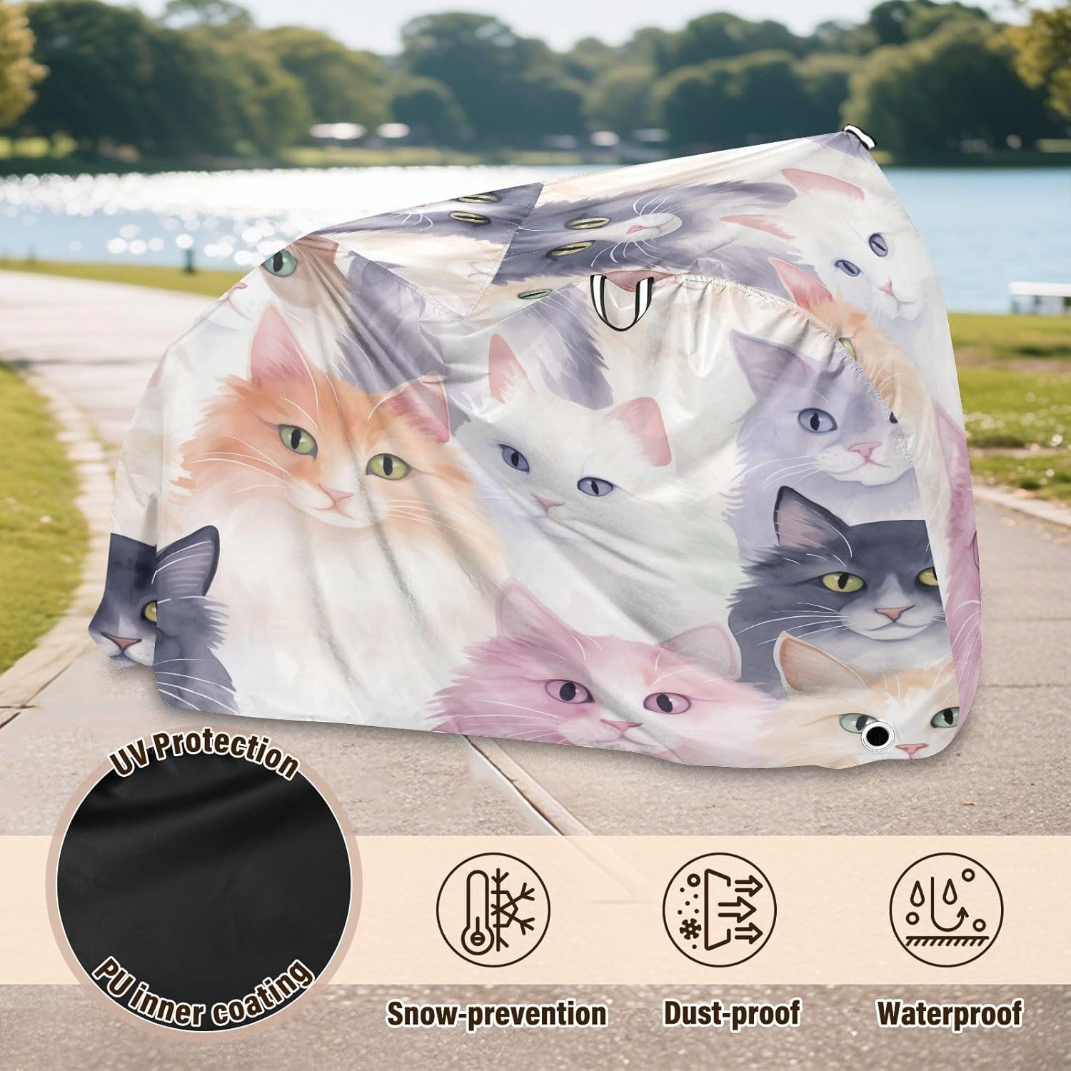 ALAZA Watercolor Cats Kitten Bike Cover Waterproof Outdoor Ebike Bicycle Covers Tarp Protection for 1/2 Bikes, Sun UV Dust Wind Proof