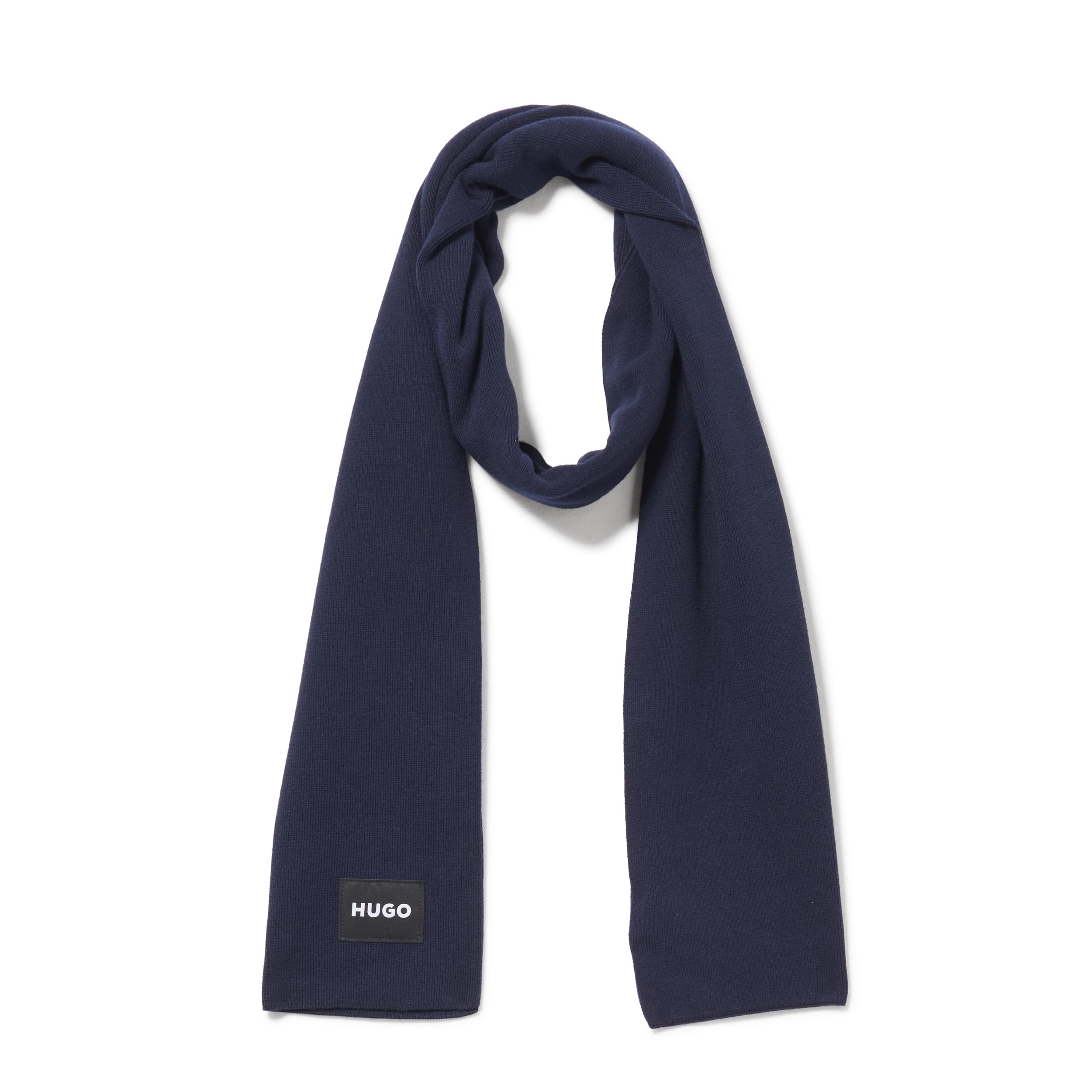 Écharpe en maille HUGO bleu myrtille chic et chaude avec logo gommé