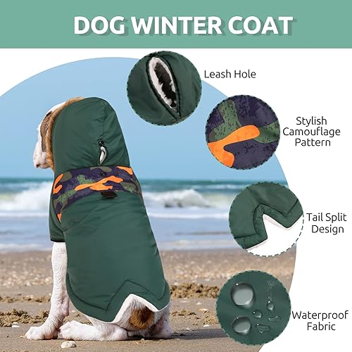 Miniatura 2 de Queenmore Abrigo cálido de invierno para perro, impermeable para clima frío, chaqueta de nieve para perro, sudadera reflectante con capucha para