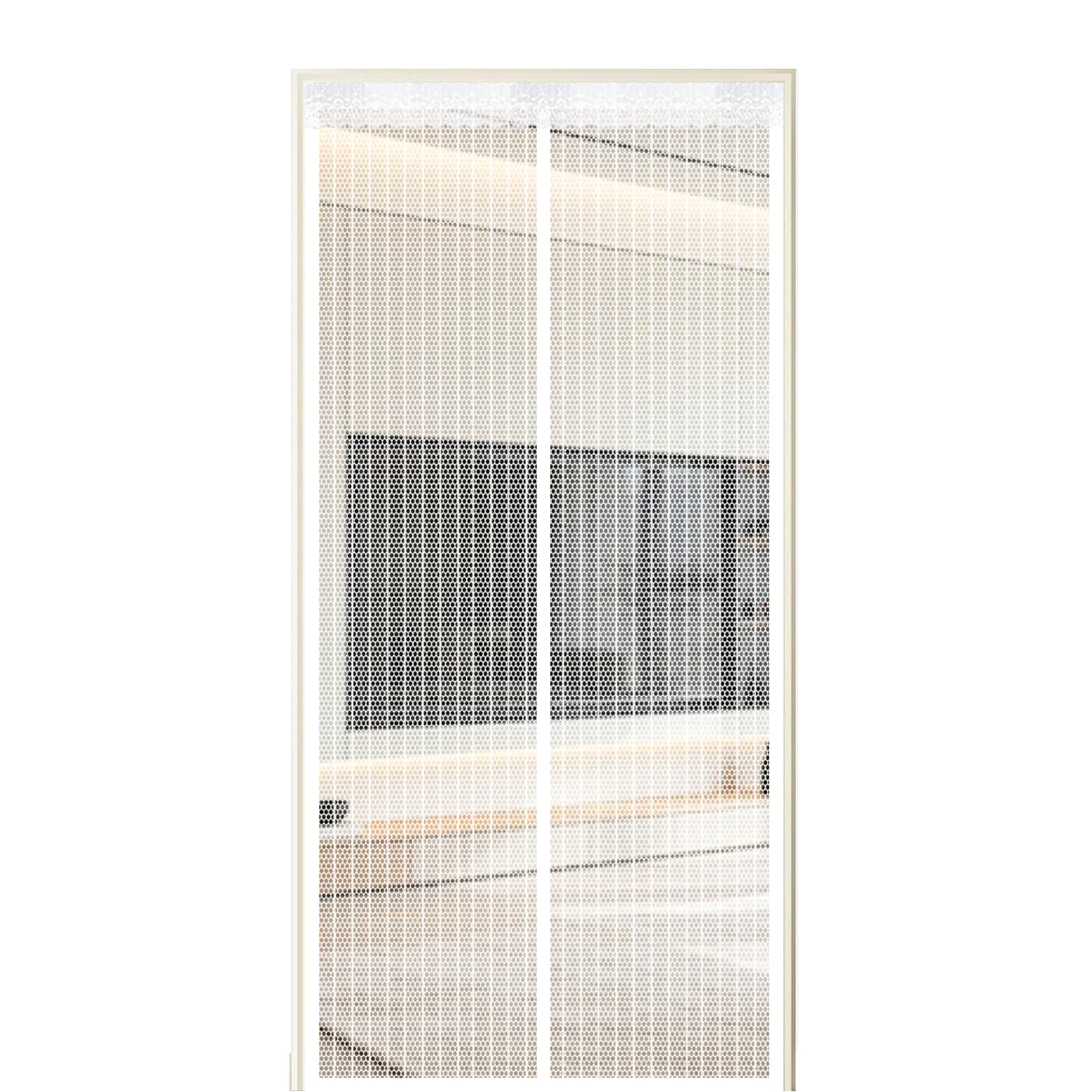 Xuehmin White Fly Screen Door 155 X 295 Cm Self Sealing Powerful Magnets Durable Pet Mesh Screen With Powerful Magnets & Full Frame Magic Tape Suitable For Patio Doors Balcony Bedroom,